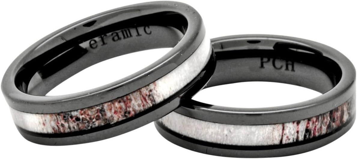 Deer Antler Ring Black Ceramic 6mm Wedding Band or Gift Size 7-12
