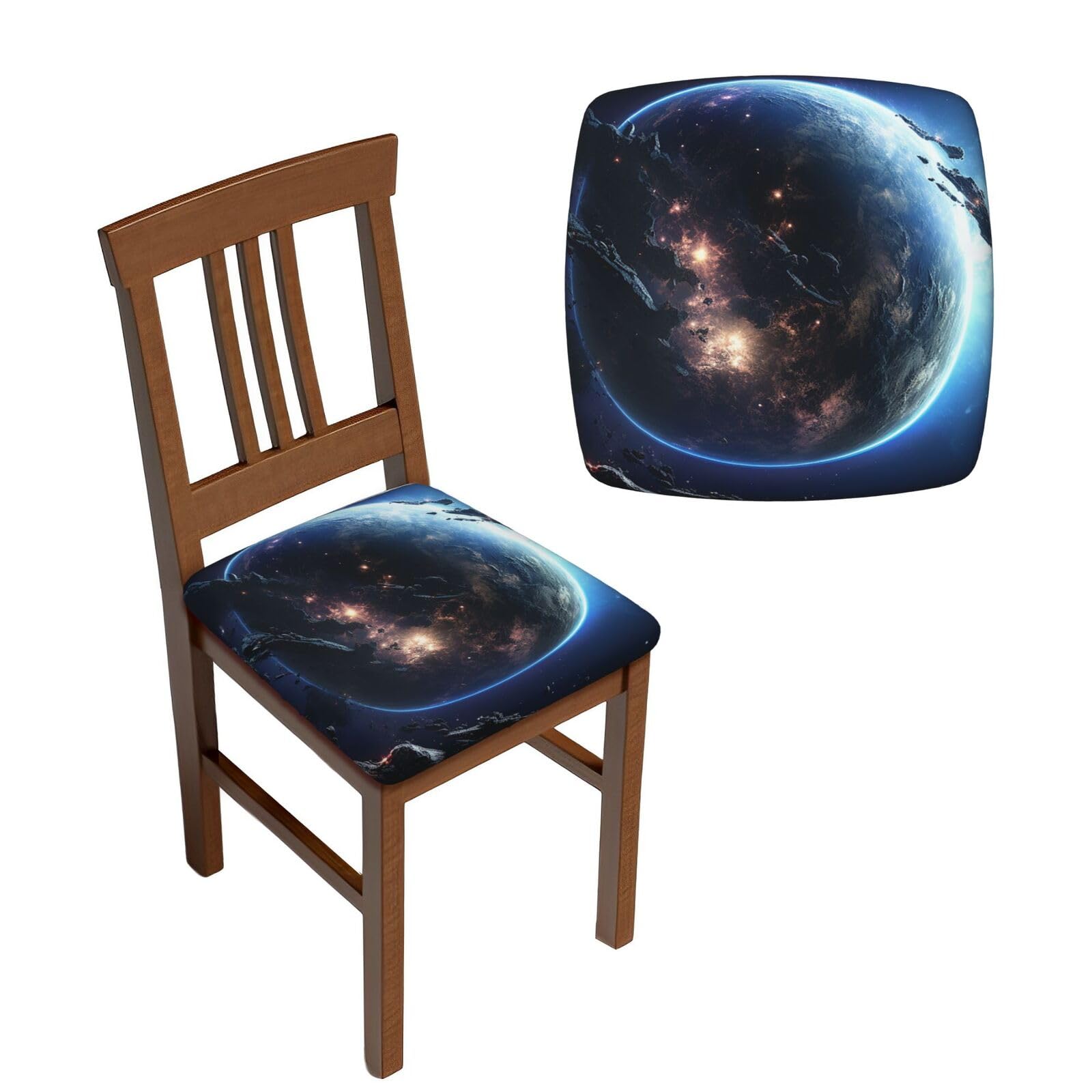 FodPand 4PCS Dining Chair Covers for Dining Room Earth and Moon Chair Seat Cover Stretch Parsons Chair Slipcover Removable Washable Seat Cushion Slipcovers Cover for Kitchen Office