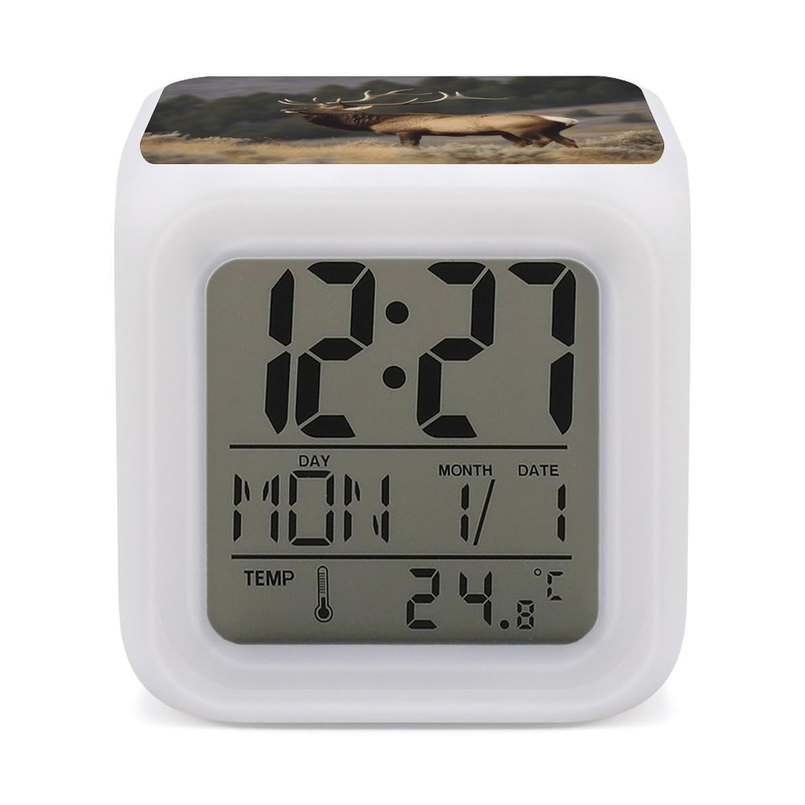 VstaDank Bull Elk Digital Alarm Clock LED Display Screen Color Change Alarms Clock Smart Alarm Clock Wake Up Digital Clocks with 7 Color Nightlight for Bedroom