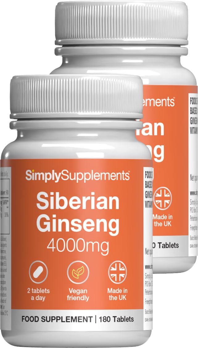 Siberian Ginseng Tablets | Supports Mental Performance & Reduces Fatigue | Suitable for Vegans and Vegetarians | 360 Tablets = 6 Months’ Supply | Made in The UK in Accordance with GMP Standards