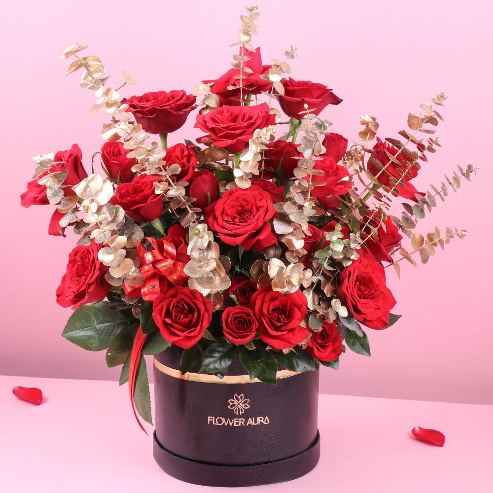 FlowerAura Premium Fresh Live Flower Bouquet of 24 Silky Red RosesIn FA Round Box Gift For Birthday | Anniversary | Love | Home Decor | Mothers Day Gift For Mom | Father's Day (Same Day Delivery)-image-47