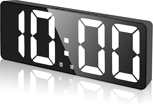 Reloj despertador digital con pantalla LED grande con 2 ajustes de alarma, brillo de 5 niveles, 1224 horas, repetición, control de voz para