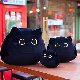 UEncounter Black Cat Stuffed Animal Plush Toy Creative Cat Shape Soft Pillow Toys Gifts Cute Dolls for Girlfriend Kids Baby Girls, 25cm/9.8in