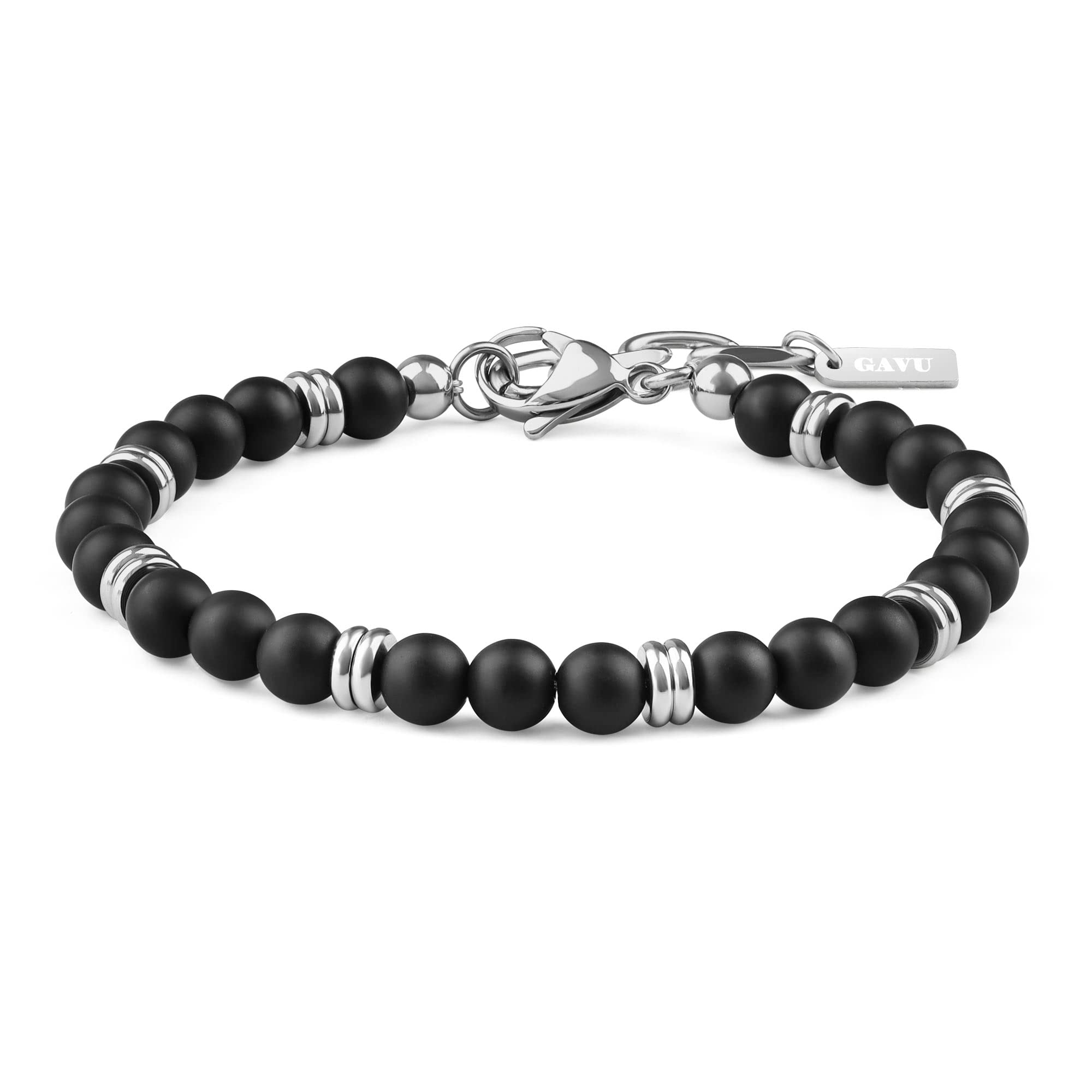 GAVUPulsera de Acero Inoxidable para Hombre con Cuentas de Piedras Naturales y Cristales