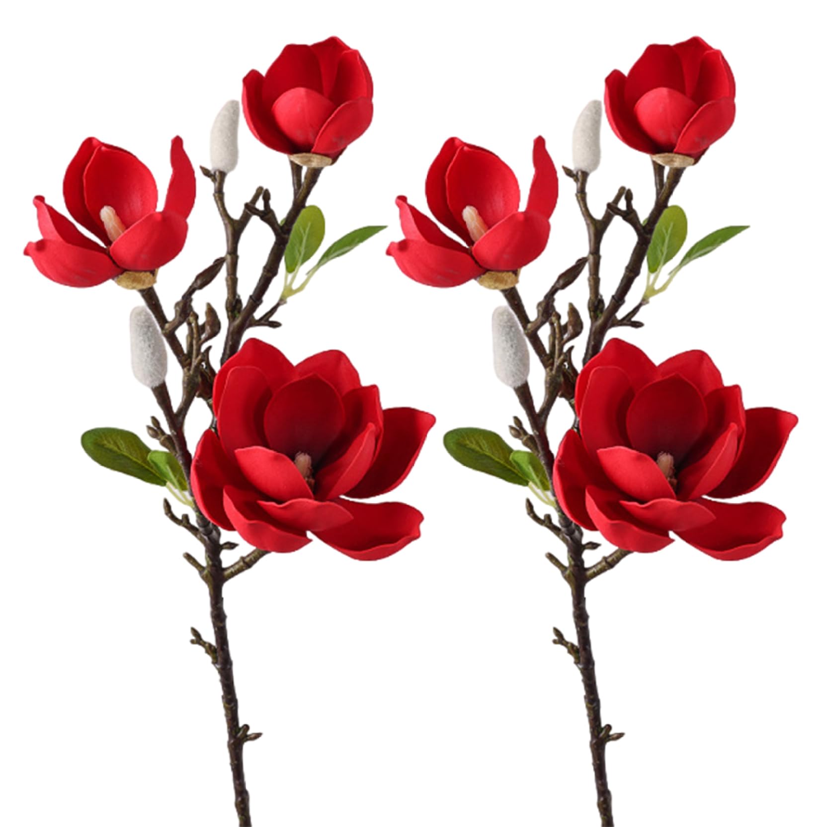 Magnolia artificiel au toucher réel rouge fleur haut de gamme maison