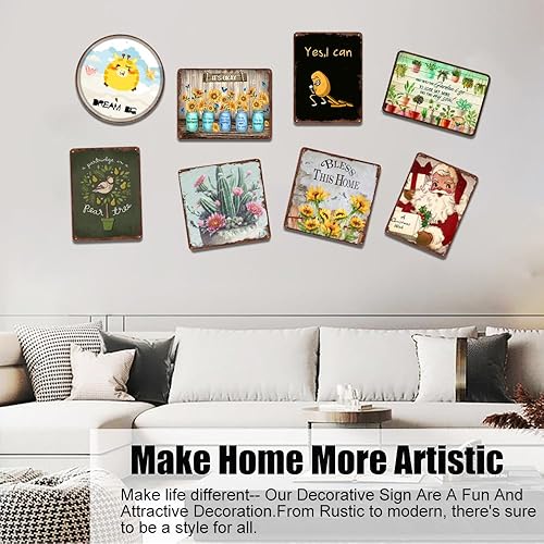 Miniatura 5 de Ramo de suculentas, letrero de hojalata novedoso, arte de pared de cactus, decoración floral del suroeste, arte de cactus para el hogar, baño,