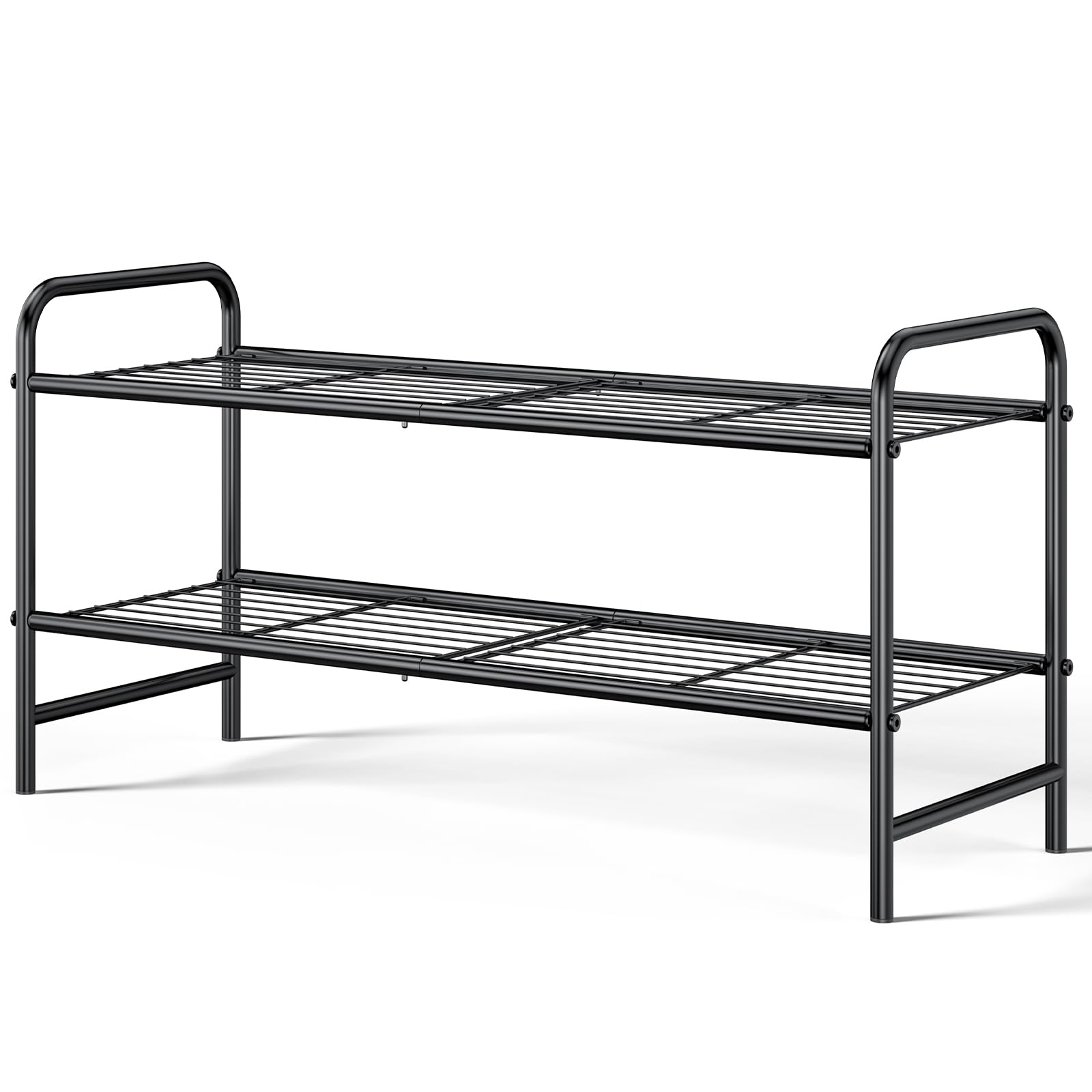 Kitsure Stainless Steel Shoe Rack Organizer, 25.6" Wide - 2 Tier, Black