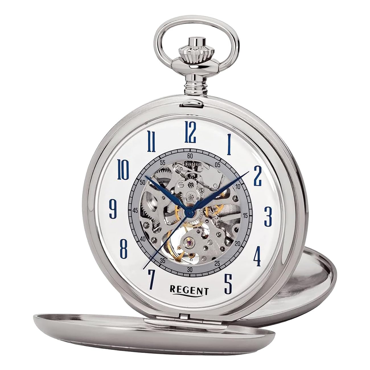 REGENT Herren Taschenuhr Savonnette Skelett 53 MM Mechanischer Handaufzug Arabische Zahlen in verschiedenen Varianten