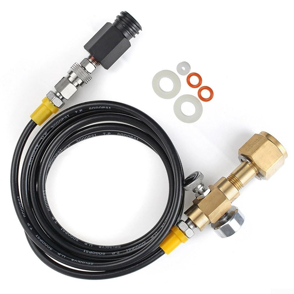 Kit tubo adattatore cilindro CGA320 con tubo microbore ad alta pressione DN3 da 2 m 6 mm compatibile con SodaStream per ricarica esterna del serbatoio di CO2, rame alluminio, come mostrato