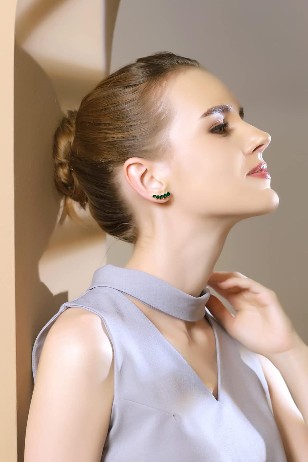 Ear Climbers Earrings for Women, Ear Crawler Earrings for Women, Birthstone Earrings, Genuine or Synthetic Gemstone Earrings, Teardrop Curved Climber, Sterling Silver Earring or Gold Flash Silver