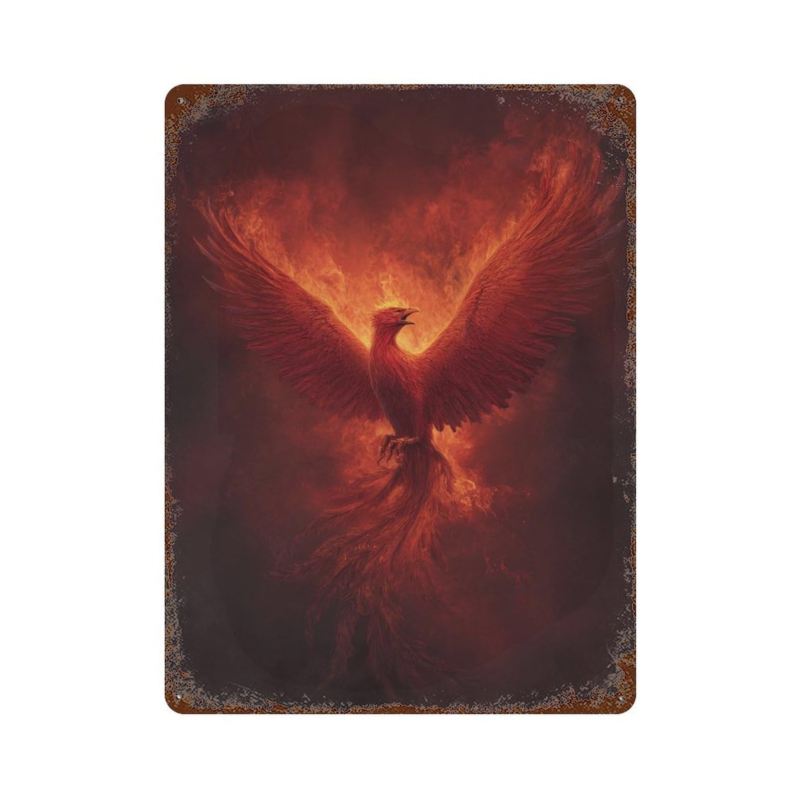 Phoenix Rising Firebird Artwork Rust Effect Tin Sign 15.7"x11.8", Novelty Wall Decor for Garage, Pub Or Kitchen
