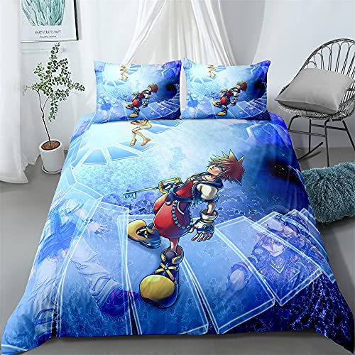 Kinderbettwäsche 135x200,Kingdom Hearts Muster Bettwäsche Set 2 Teilig - 3D Digitaldruck,Weich Bequem Bettbezug Und 1 Kissenbezug 80x80cm - Kingdom Hearts 5 Cover