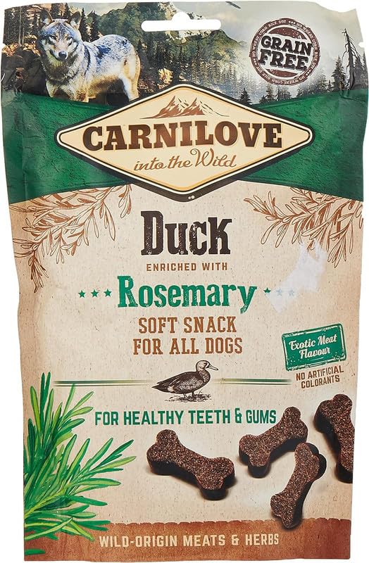 Carnilove Soft Snack Duck with Rosemary | 3er Pack | 3 x 200 g | Leckerli für Hunde | Ente und Rosmarin | Ohne Zuckerzusatz | Exotischer Fleischgeschmack