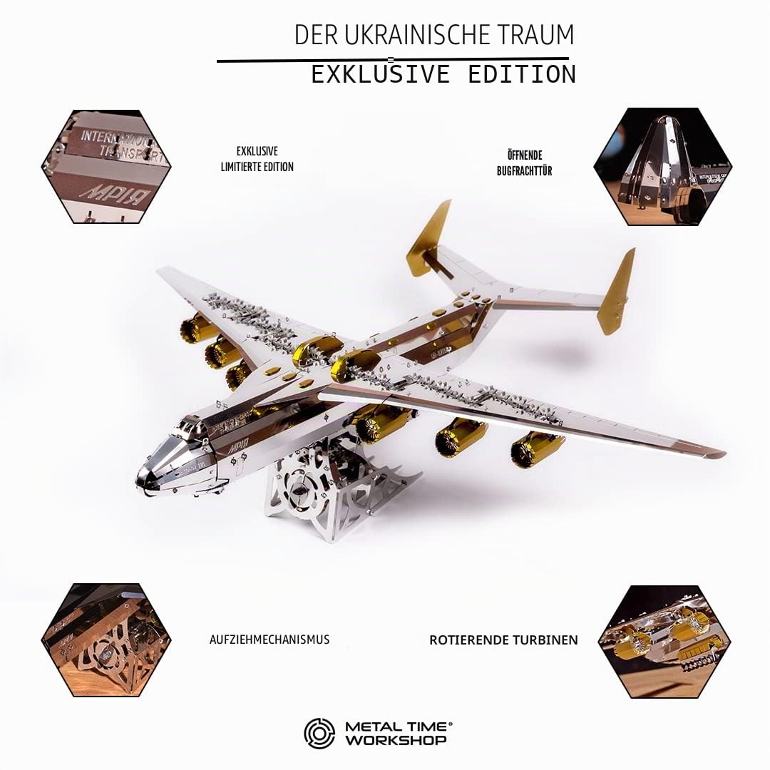 METAL-TIME ANTONOV Mriya AN-225 Exklusive Edition, offizielles Produkt, mechanisches Modell, Frachtflugzeug, 3D-Modell-Bausatz, Flugzeug-Arbeitsmodell, ukrainischer Traum