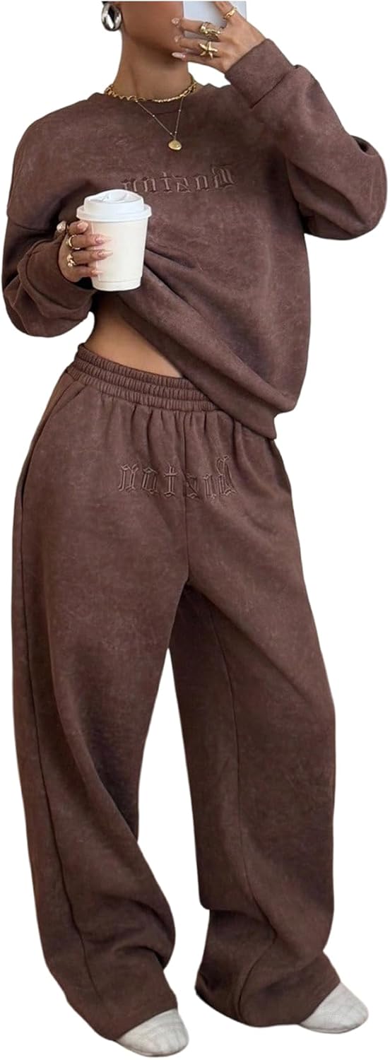 SOLY HUX Women's Sweatsuits 2 Piece Set Crewneck Sweatshirts and Pants Casual Airport Outfits