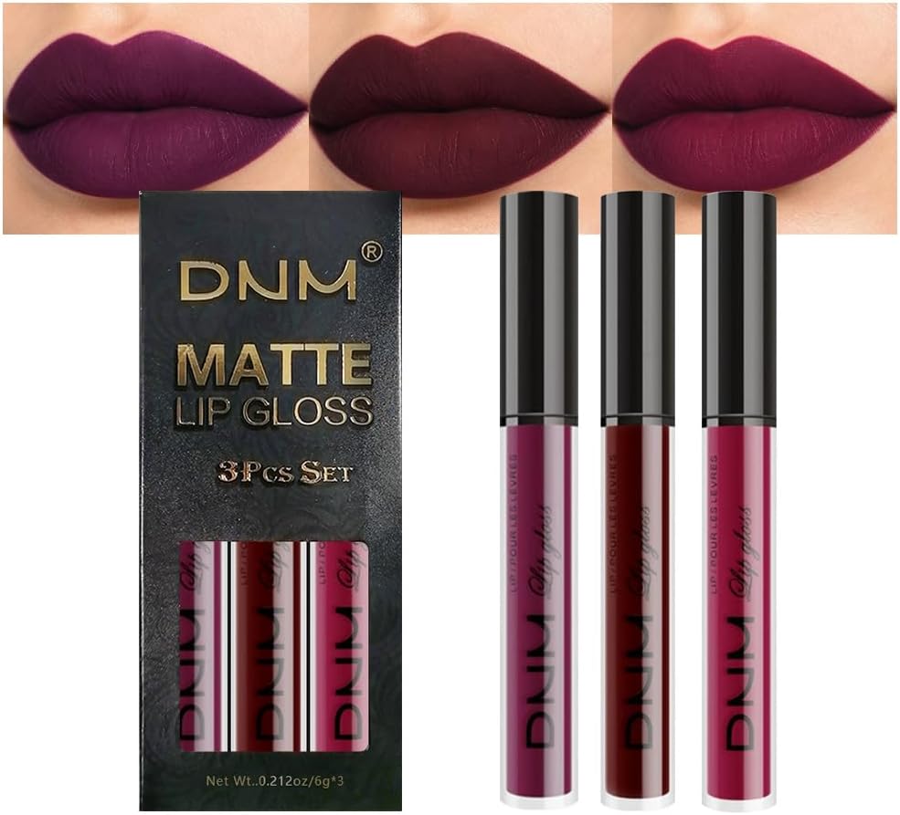 evpct 3Pcs Dark Red Purple Plum Matte Liquid Lipstick Sets for Women Matte Lip Stain Long Lasting Waterproof, Burgundy Blood Blue Red lipstick, Black Cherry Maroon Gothic 24 Hours Magic Lipsticks