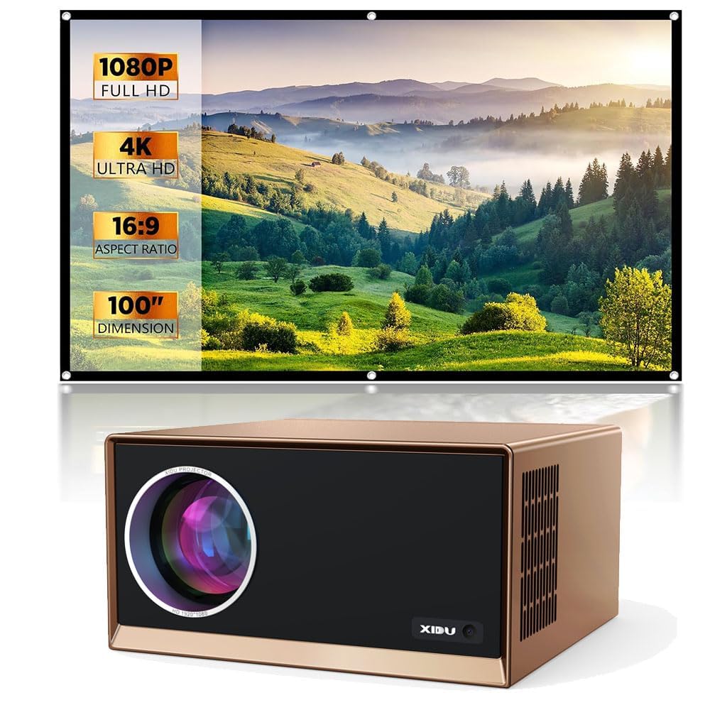XIDUNative 1080P Projector With WiFi And Bluetooth + Portable Projector Movies Screen for Home & Outdoor
