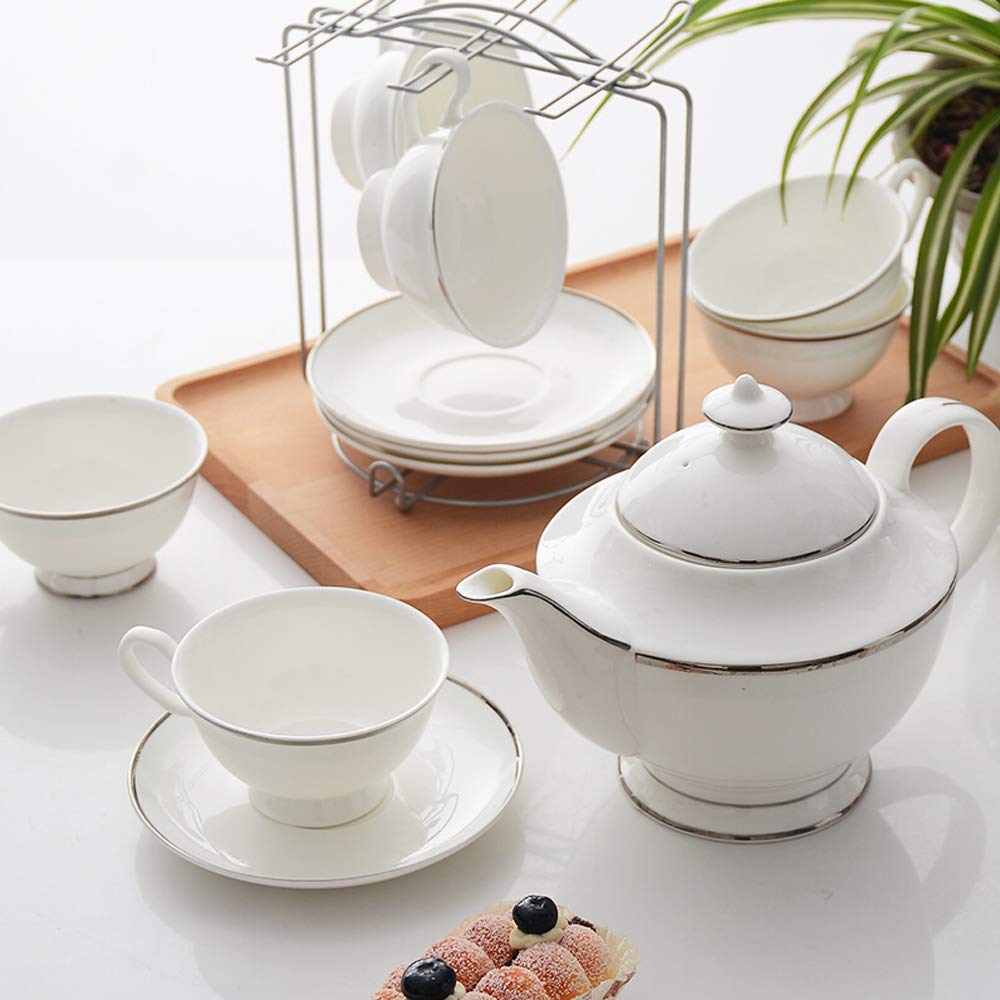 Ceramiczny Czajniczek I Filiżanki Do Herbaty/Kawy, Zestaw Do Herbaty Z Porcelany Kostnej Royal Family 225 Ml, Filiżanki I Spodek, Łyżeczka, Zestaw 6 Sztuk