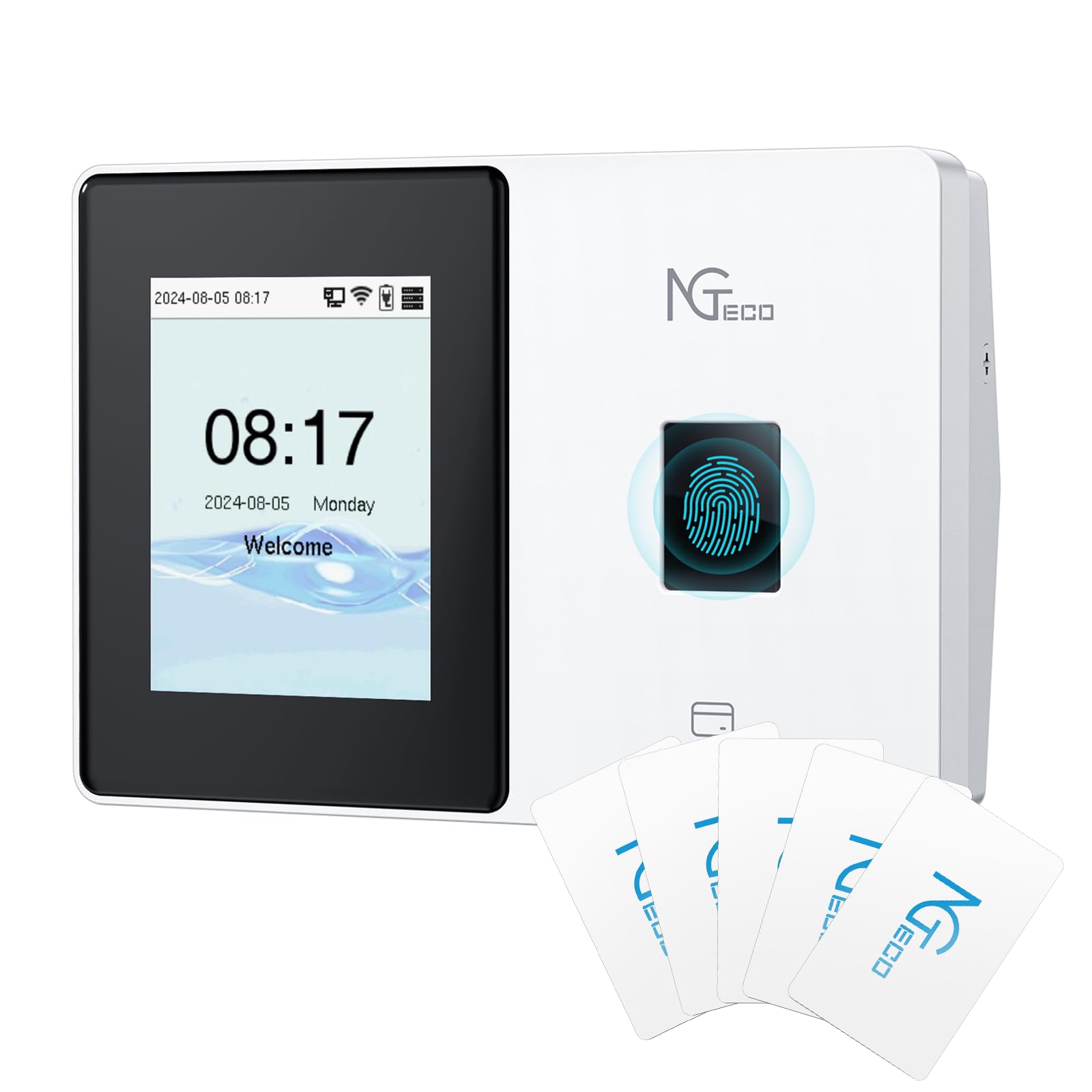 NGTeco TC2 Cloud Zeiterfassung mit 2.4/5GHz WLAN, 5 RFID-Karten, Fingerabdruck, Fernbedienungs-Software, iOS/Android App, Keine monatlichen Gebühren