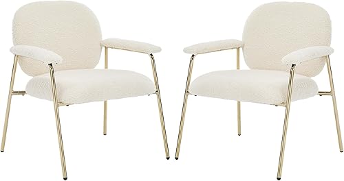 Juego de 2 sillas decorativas, sillón tapizado de sherpa, silla auxiliar de lectura, cómoda silla de sala de estar con patas de metal dorado para