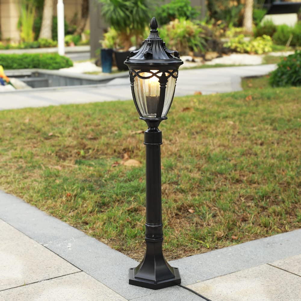 Lámpara de pie de estilo antiguo, E27 Lámpara exterior jardín, Lámpara de césped retro aluminio fundido con pantalla cristal, Farol rústico impermeable IP23 para patio entrada terraza (C)