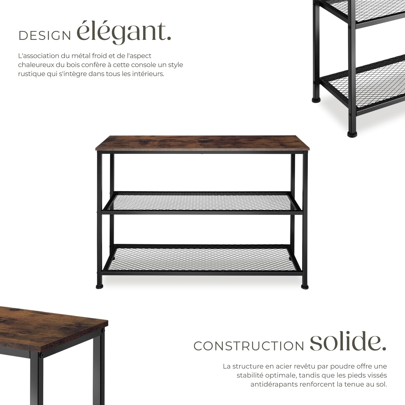 tectake® Console Meuble Bristol 100 x 30 x 81 cm, Style Industriel linéaire Cadre en Acier Robuste, Console Entree Meuble d'Entrée Couloir Salon Bureau, Décoration Maison, Couleur Bois Foncé