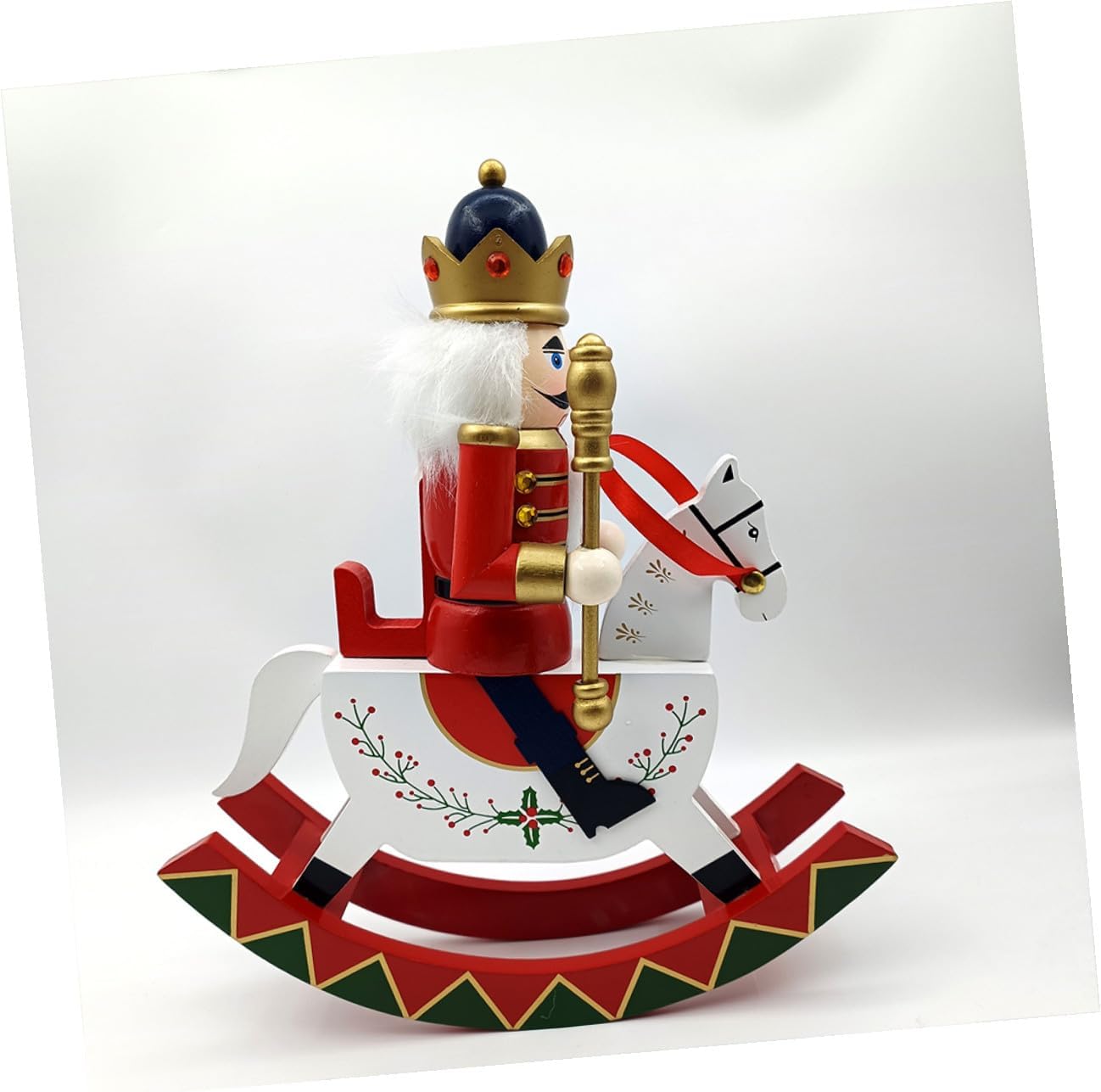Wooden Nutcracker Sculpture Large Christmas Nutcracker Soldier Figurine with Rocking Horse Table Decor Holiday Xmas Traditional Holiday Ornament for Home