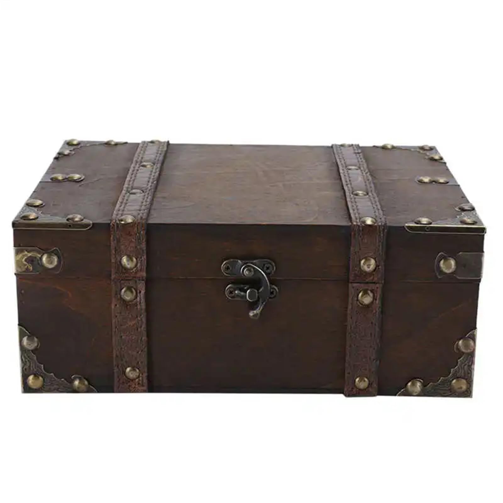 YShiuoL Wooden Storage Box Vintage Large Capacity Wooden Jewelry Storage Box Decorative Treasure Lockable Necklace Earring Ring(Style1)