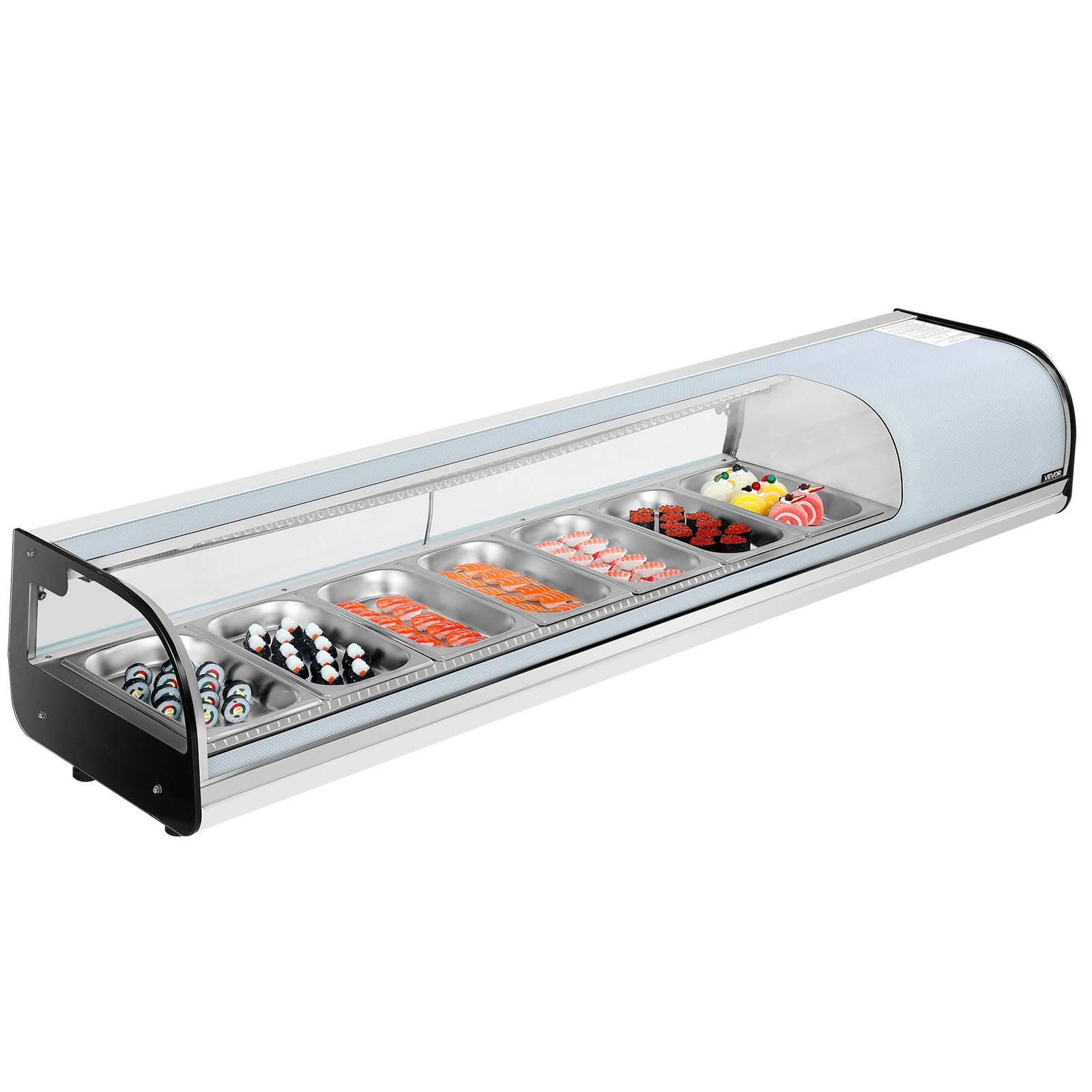 VEVOR Vetrina Refrigerata per Sushi Commerciale da 72 L, 7 Teglie con Vetro Curvo, Illuminazione a LED e Controllo Digitale della Temperatura, Frigorifero per Bancone Ristorante Negozio