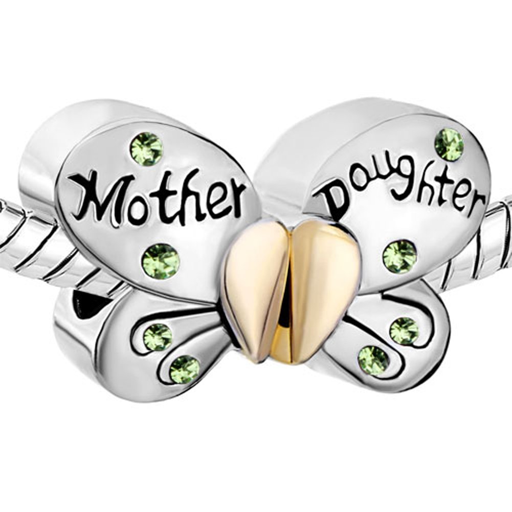 Pugster Silver Plated Mother Daughter Charms Separable Butterfly Bead Fits Pandora Charms Bracelet (Light Green)