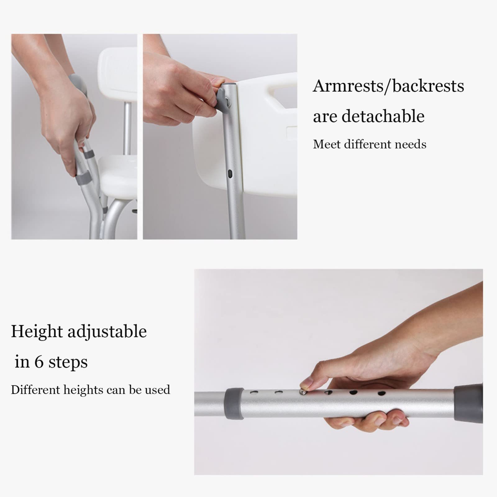Silla de Ducha con Brazos y Respaldo - con Asiento en Forma de U - Marco Elevador de Inodoro - Taburete de Ducha de bañera Ajustable en Altura - Soporta hasta 300 Libras - Silla de
