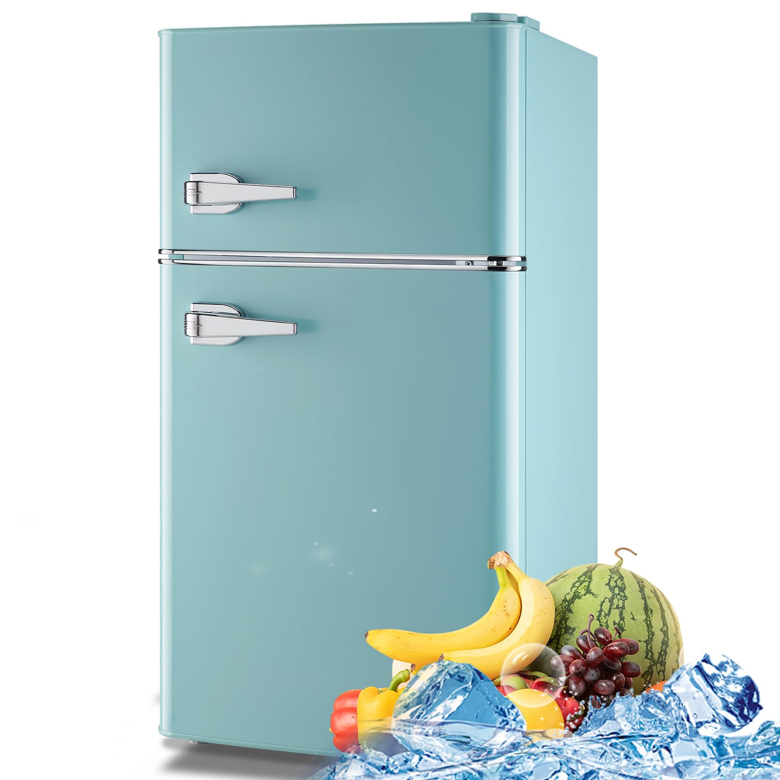 WANAI 3.5 Cu.Ft Retro Mini Fridge With Freezer Small Retro Dual Door Refrigerator Freestanding Compact Refrigerator With Freezer 2 Door Mini Fridge For Bedroom, Dorm, Office Blue on Fridge.com - View 1