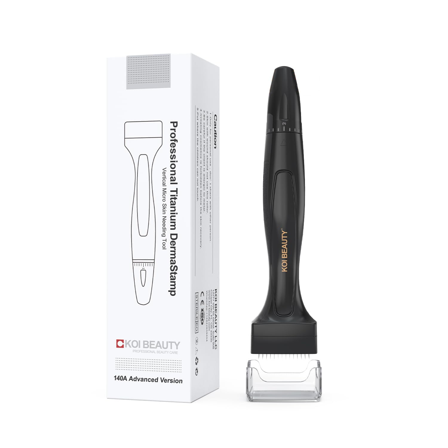 KOI BEAUTY Microneedling Derma Stamp - 140 ECHTE NADELN Titan, Dermastamp/Dermapen für Haare, Bart, Gesicht, Körper, Beste Derma roller Alternative
