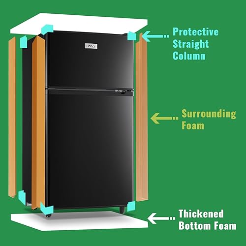 Miniatura 6 de WANAI Mini refrigerador con congelador de dos puertas, refrigerador pequeño con termostato ajustable de 7 ajustes, cajón para verduras y estantes