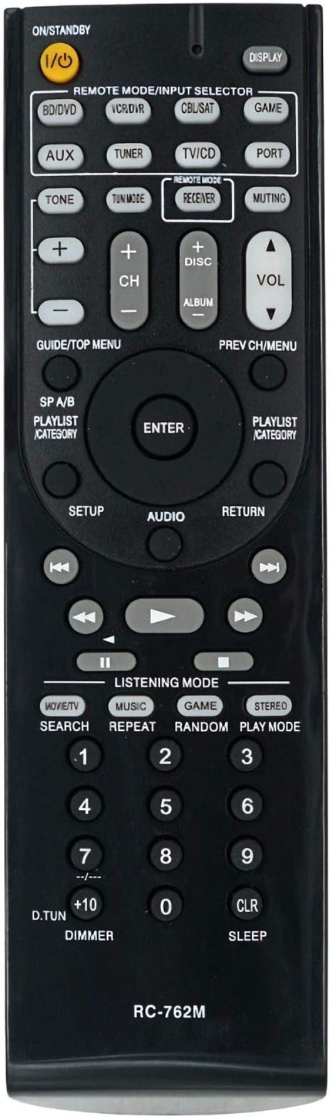 LeankleRemote Controller RC-762M for Onkyo AV Receivers AVX-280, AVX-290, HT-R280, HT-R290, HT-R380, HT-R390, HT-S3300, HT-S3400, HT-RC230, TX-SR308