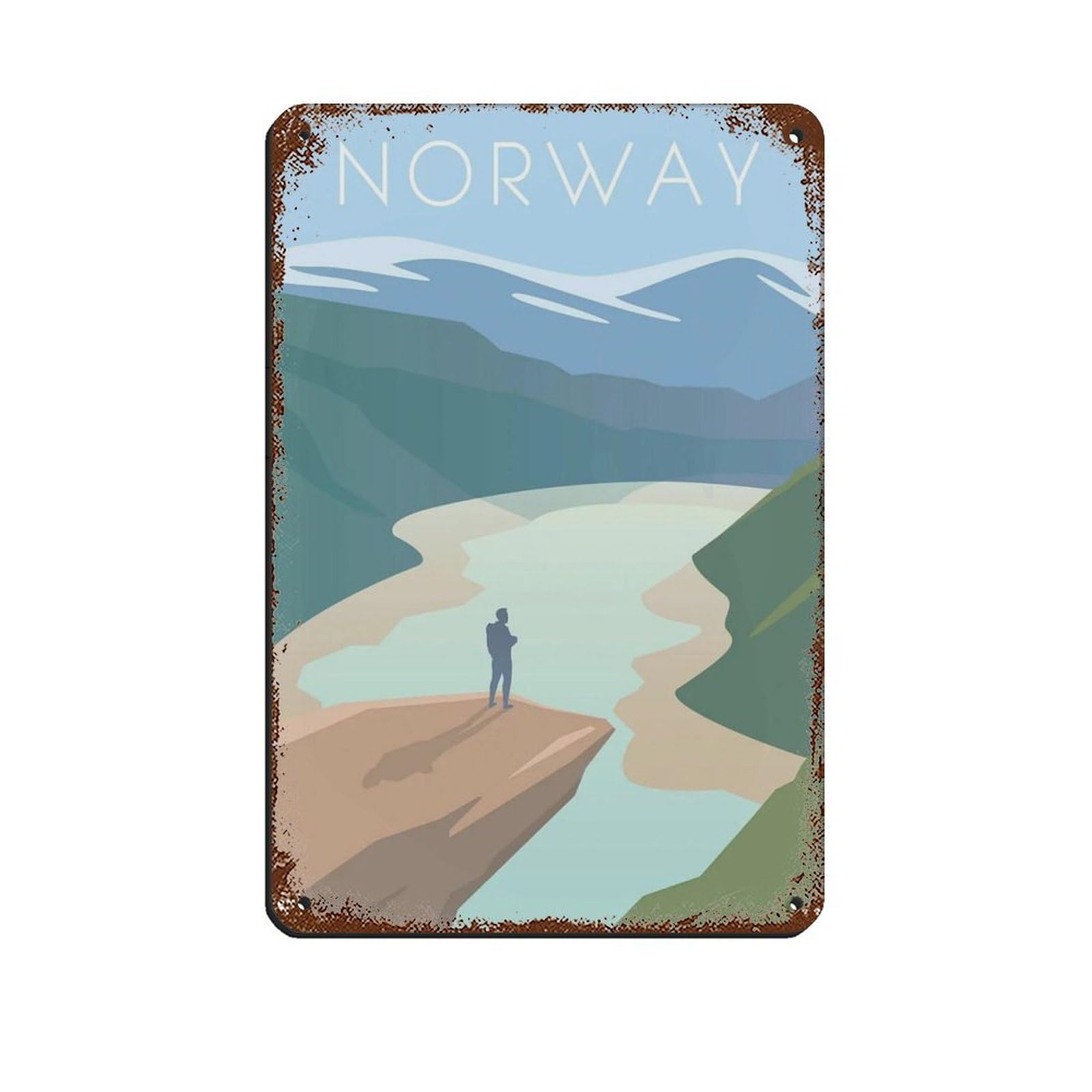 Norway Travel Poster, Norway Poster Retro Poster Metal Tin Sign Chic Art Retro Iron Painting Bar People Cave Cafe Family Garage Poster Wall Decoration 8x12inch(20x30cm)
