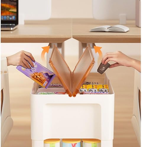 Miniatura 6 de Armario móvil para aperitivos, carrito de almacenamiento de plástico de 3 niveles con ruedas, carrito utilitario para dormitorio, sala de estar,