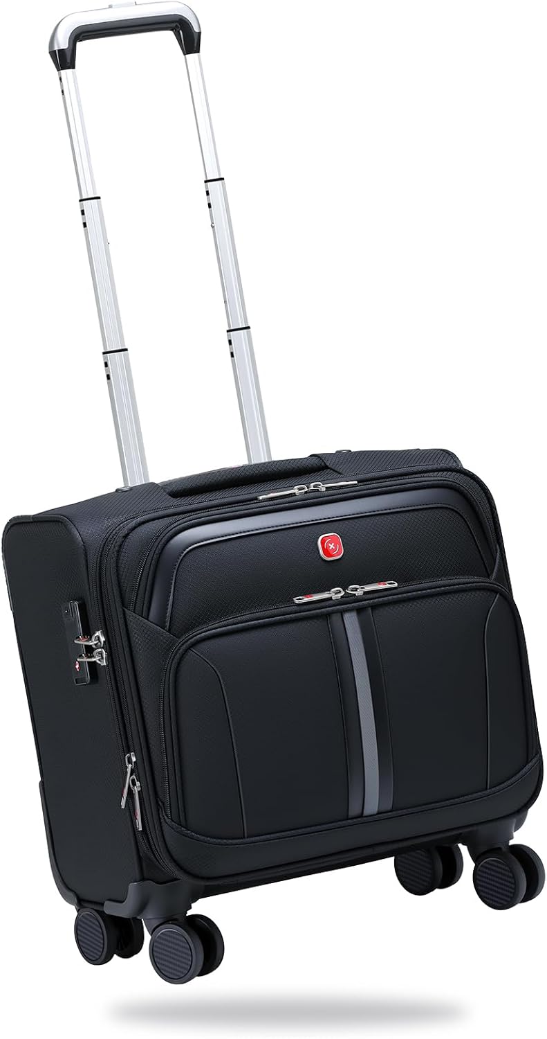 Softside Expandable Carry On Luggage Rolling Suitcase with Spinner Wheels (Black, 25-Inch)