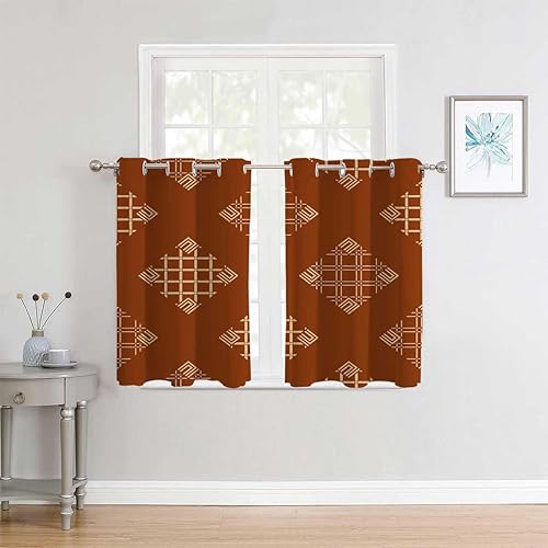 Miniatura 3 de Curtains Grommet Brown Geometry Lattice Line Modern Wall Noise Blocker Cortinas para Separar Cuartos 72Inch Width by 72Inch Length,2 Panels