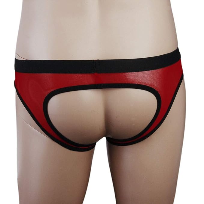 Tempting Mens Mesh Pouch Underwear Back Open Jockstrap Panty Briefs Red & Black