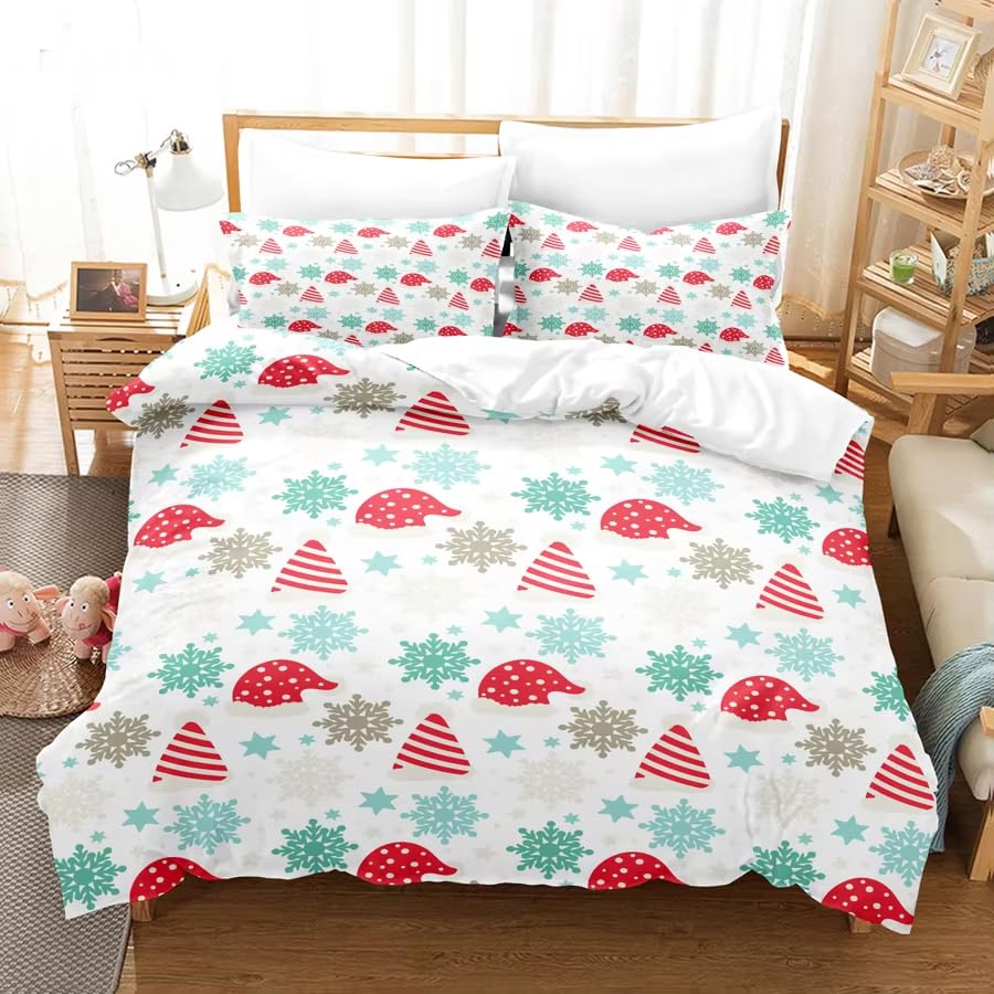Housse de couette 240x220 Noël avec bonnet rouge, le cadeau idéal pour chambre d'enfant