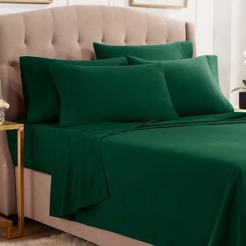 Empyrean Full Sheets Set - 110 GSM 6 Piece Bed Sheets for Full Size Bed, Double Brushed Full Size Sheets, Soft Bedding Sheets & Pillowcases - Hunter Green