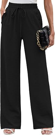 Heymoments Womens Wide Leg Lounge Pants Lightweight High Waisted Adjustable Tie Knot Loose Fit Trousers with Pockets