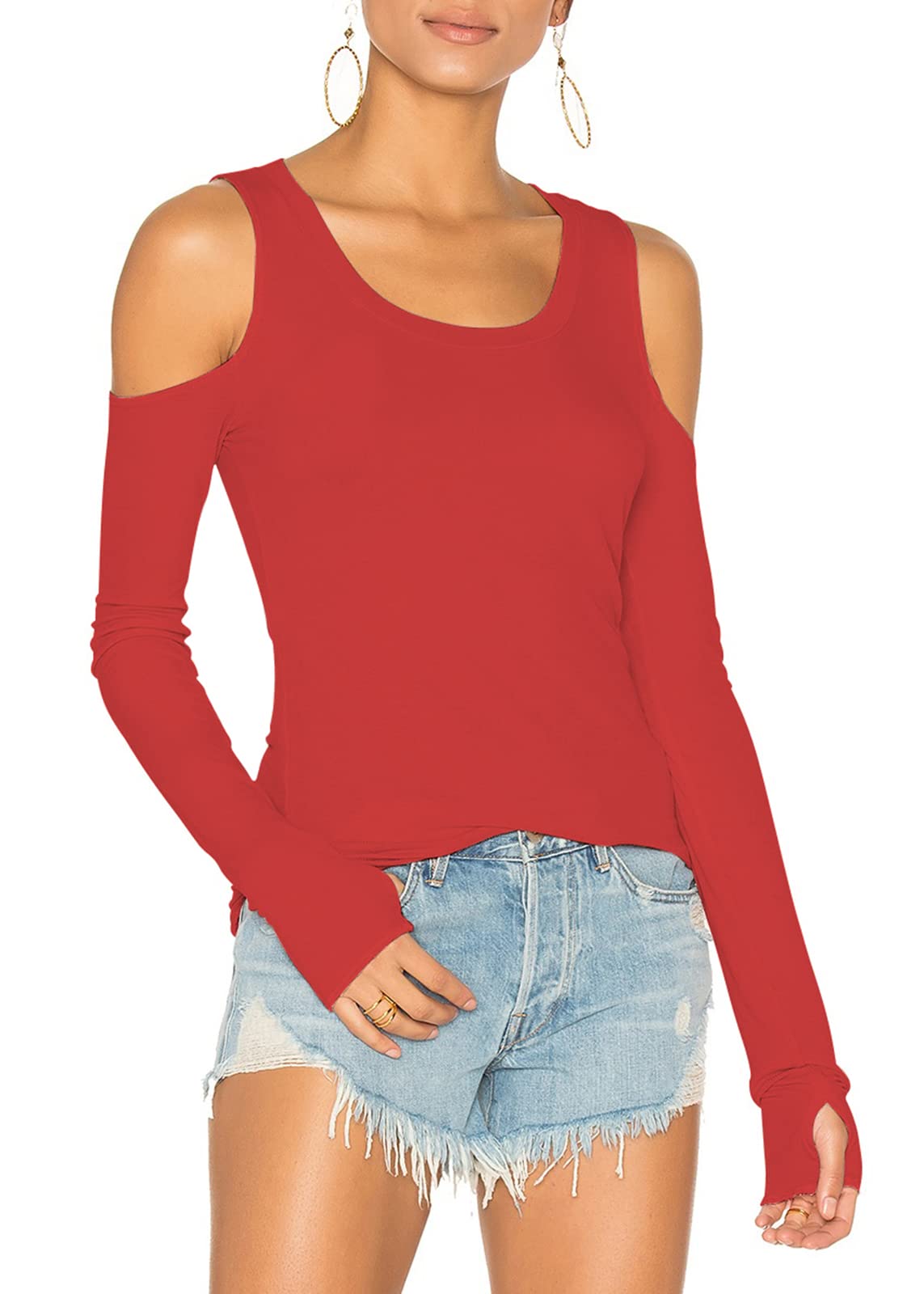 Mippo Cold Shoulder Tops for Women Long Sleeve Workout Tops