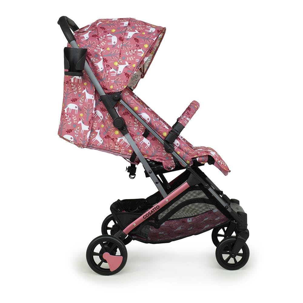 Cosatto Woosh 3 Silla de Paseo en el Estampado Unicorn Garden, Apta Desde el Nacimiento Hasta Los 25 kg, Fácil de Legar, Compacta, Cesta Amplia, Portavasos y Protector de Lluvia