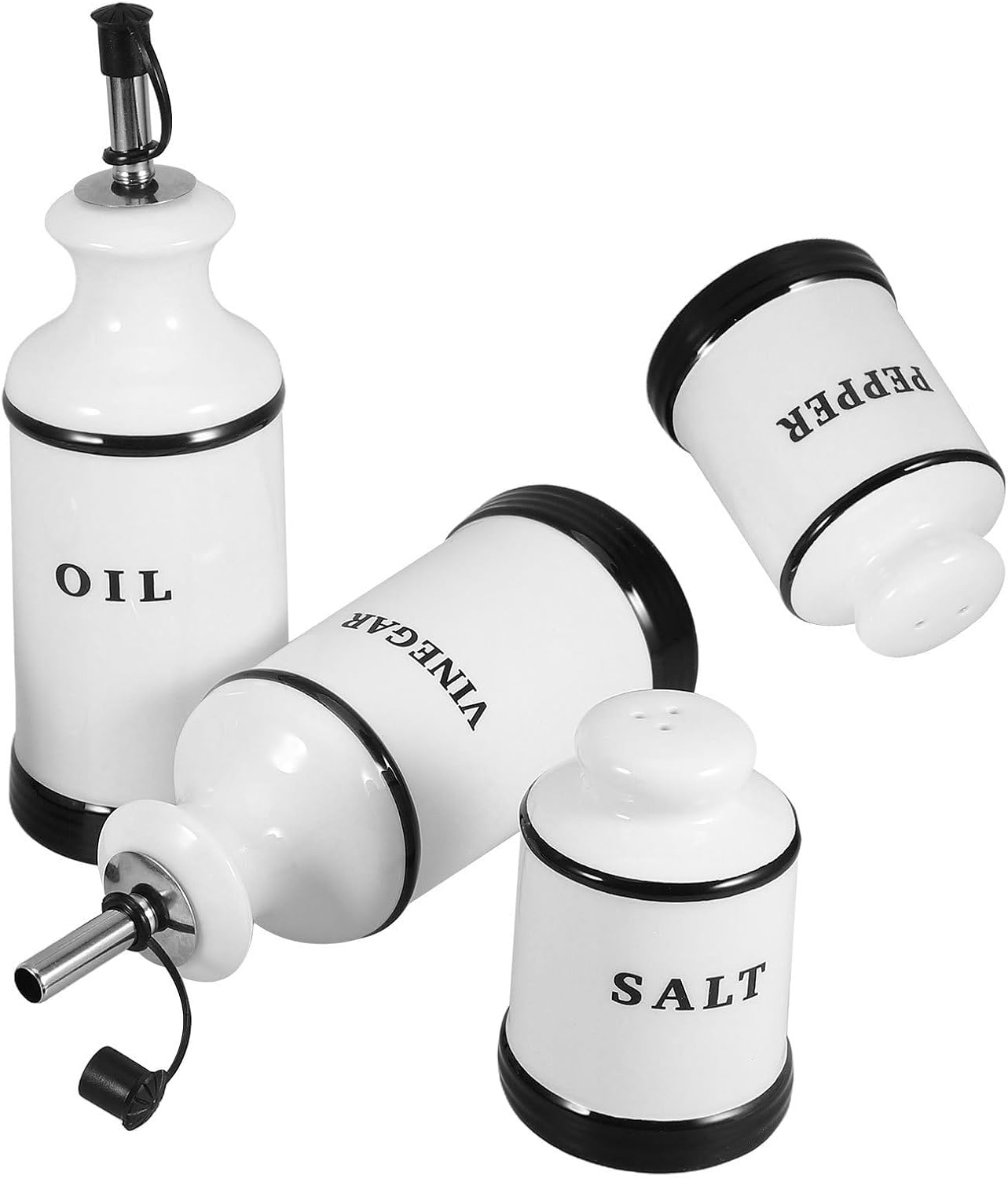 4pcs Ceramic Oil Vinegar Dispenser Set for Kitchen and Restaurants, Multifunctional Condiment Storage Jars with Creative Design, Keeps Seasonings Fresh, Artistic and Unique Style