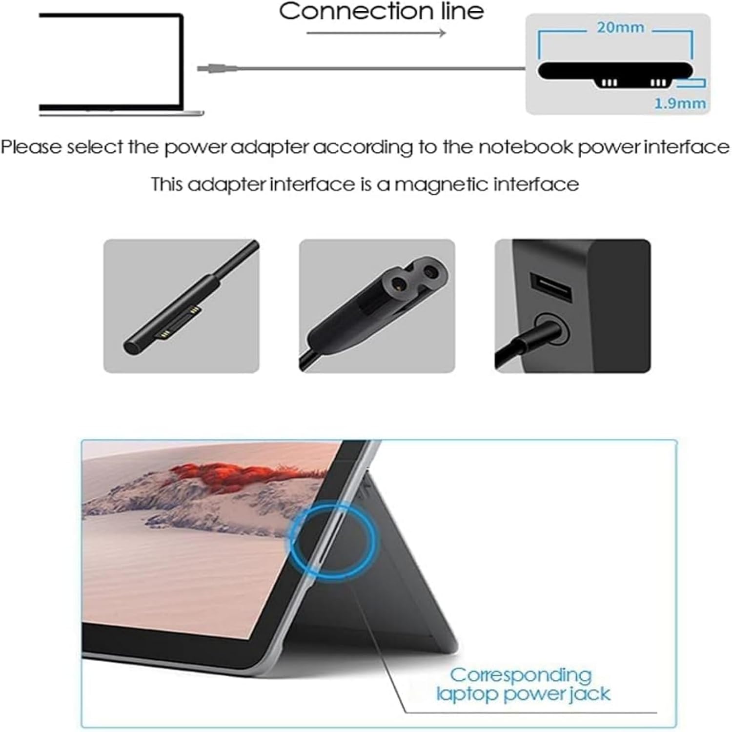 65W Compatible with Microsoft Surface Charger with Pro 3-8, Laptop 6-4,1769, 1736, 1800 Surface Go Tablet, Surface Book 3-1,Windows Surface Laptop,Support 44W, 36W, LED,Power Adapter Cord