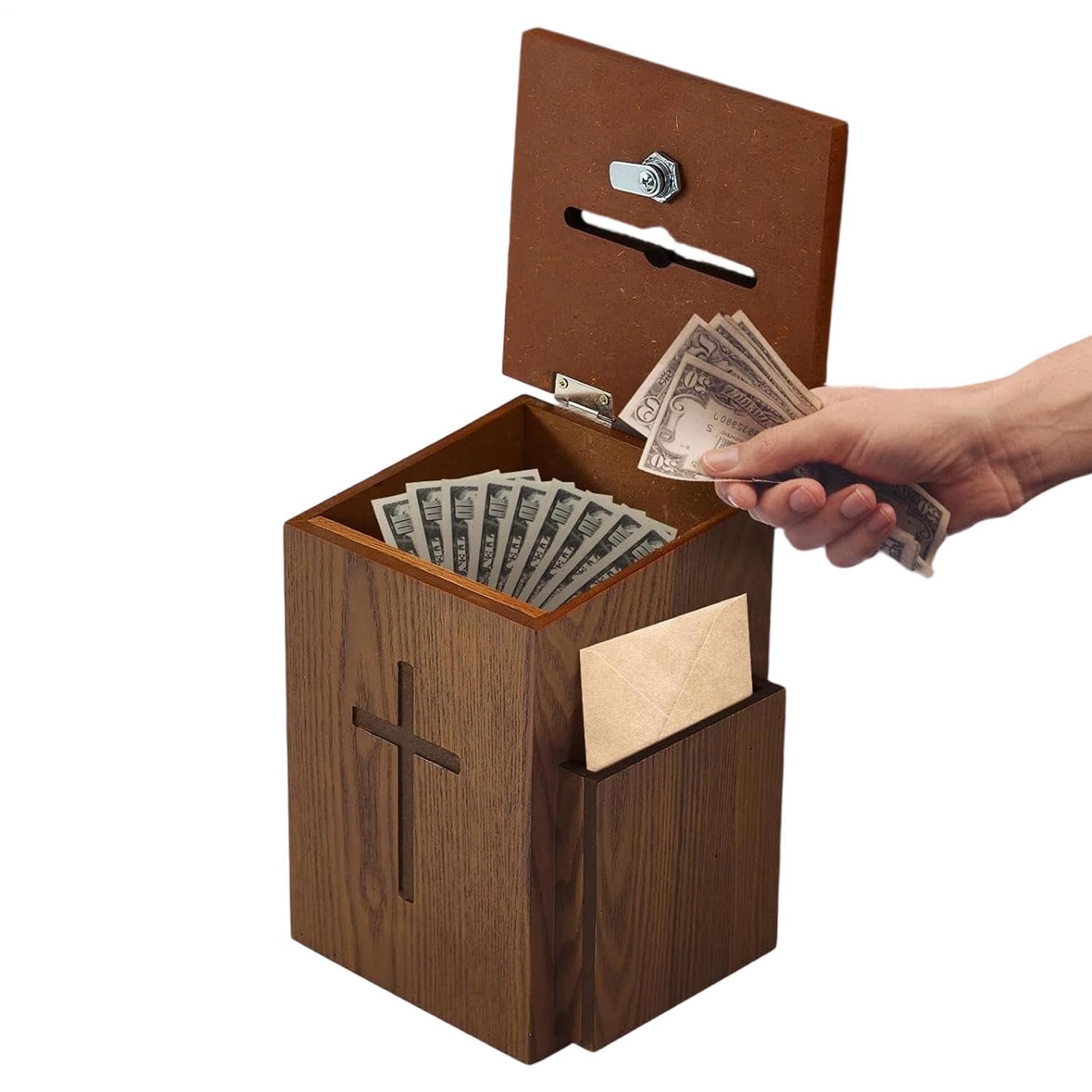 Générique Boîte À Offrandes,Avec fente et serrure en bois - Tronc d'église avec serrure | pour collectes de fonds, charité, cultes, célébrations, rassemblements, offices et services religieux