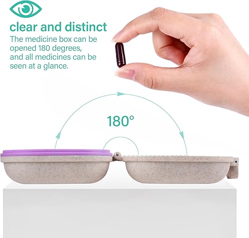 Miniatura 3 de Organizador de pastillas de viaje pequeño con 7 compartimentos de rejilla de alta capacidad, estuche portátil para medicamentos, organizador diario