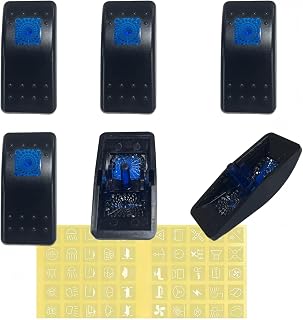 6 Pack Boat Rocker Switch Cover with DIY Lables, ABS Plastic Single Lens Rocker Switch Cap for 12V ARB Carling Switch, Marine Electrical Dashboard, Car Switch Panel Box (Blue)